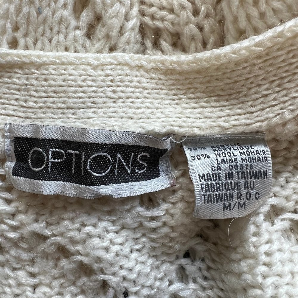 Stunning Vintage Oversized Open Crochet Cable Knit Cardigan Sweater Jumper White - Picture 4 of 7